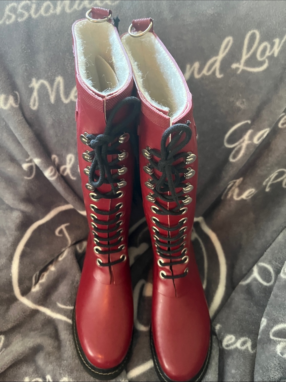 Ilse Jacobsen Red Lace-Up Knee-High Boots